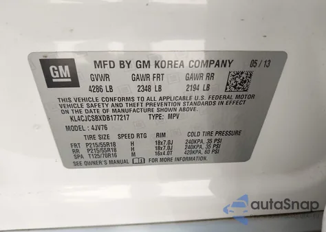 2013 Buick Encore Leather из США, поврежденный, VIN KL4CJCSBXDB177217